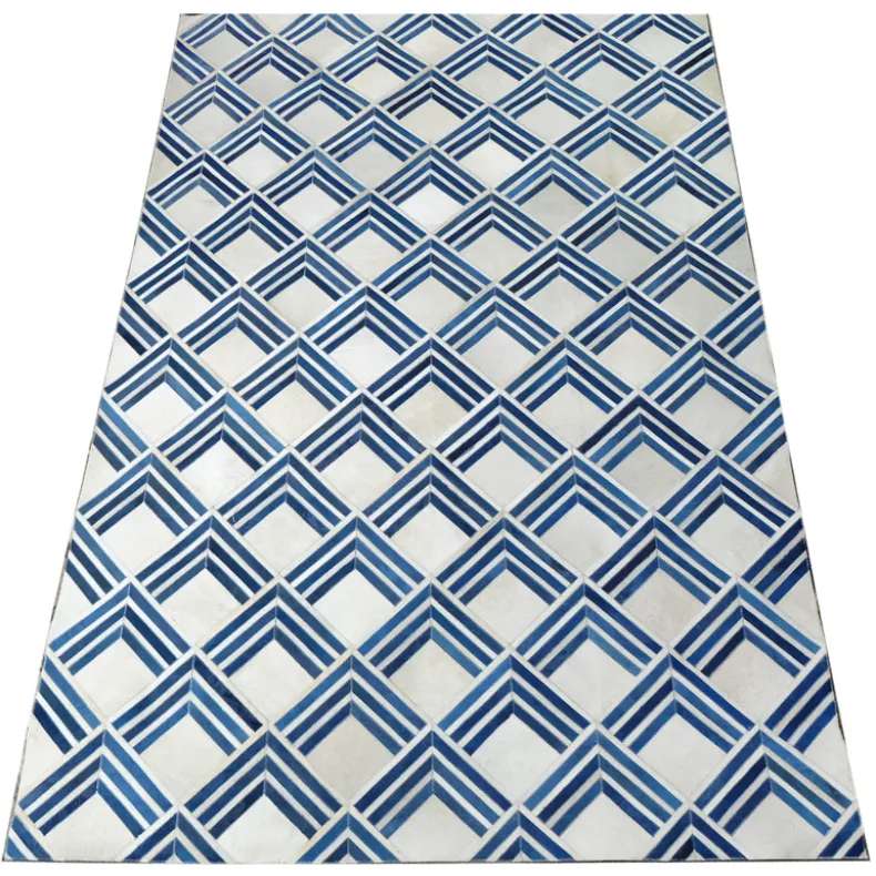 Blue White Dyed Arrow Design Cowhide Rug (2 x 3m)