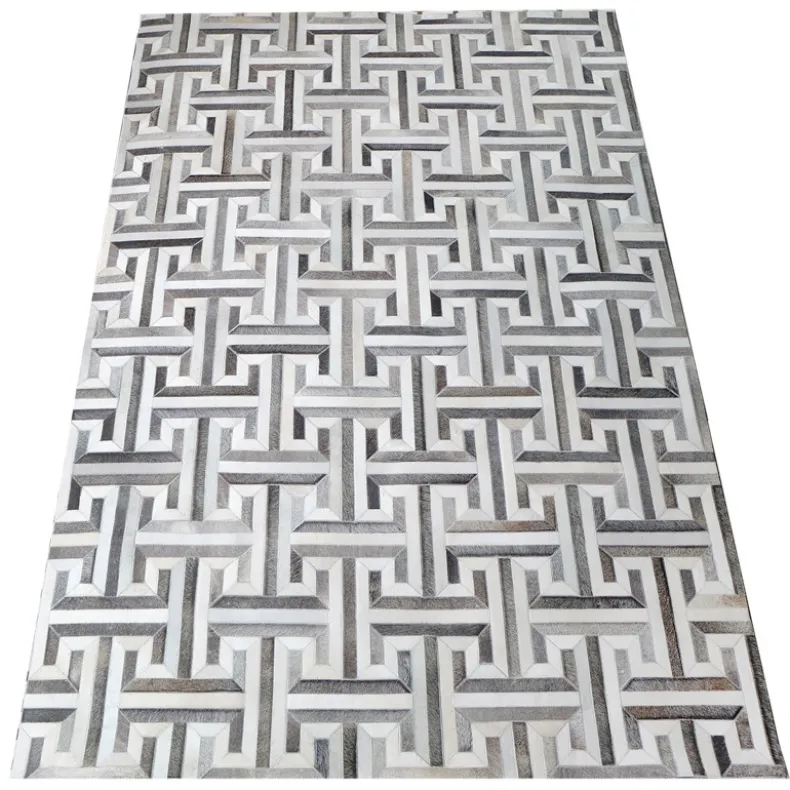 Grey Maze Design Cowhide Rug (2 x 3m)