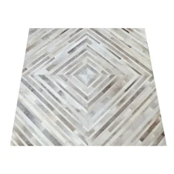 Grey Squared Stripe Design Cowhide Rug (2 x 2m)