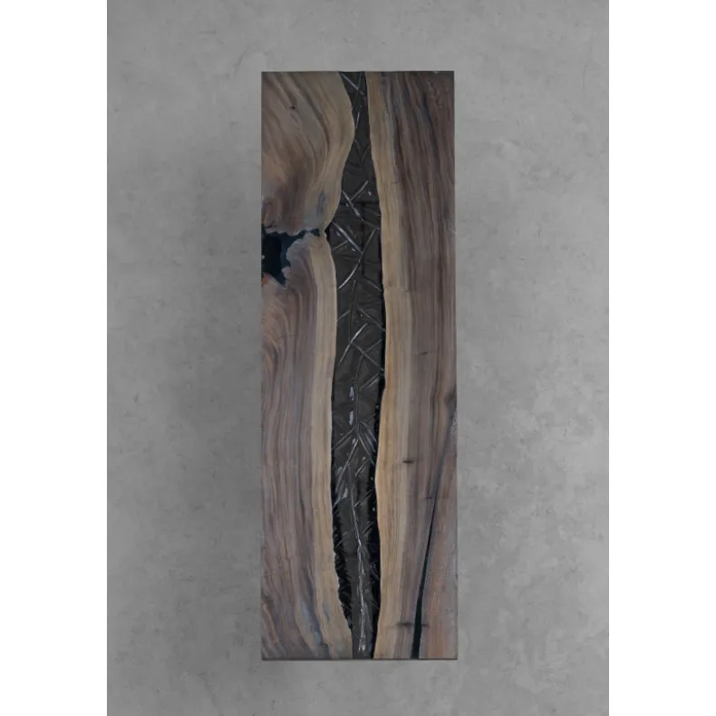 South American Solid Rainwood Slab w/ Grey Resin | 2.4M