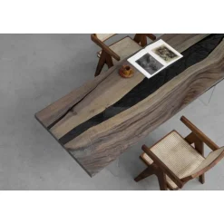 South American Solid Rainwood Slab w/ Grey Resin | 2.4M